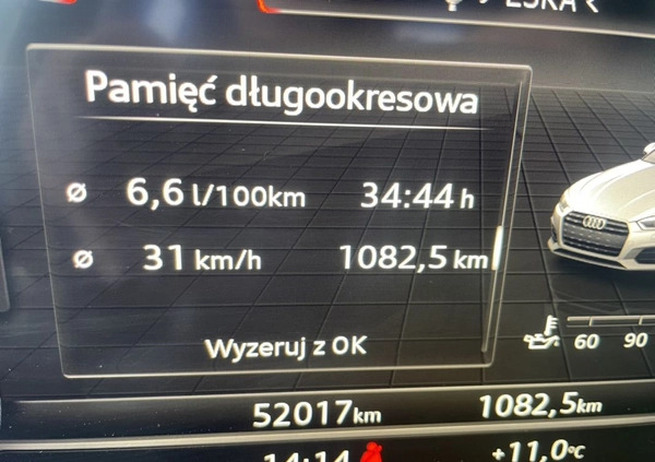 Audi A5 cena 99000 przebieg: 52000, rok produkcji 2018 z Brodnica małe 562